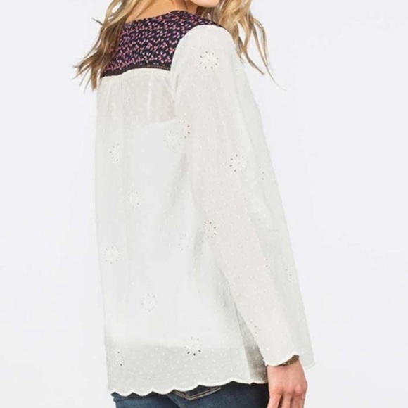 MATILDA JANE EMBROIDERED SPLIT NECK POINTELLE COTTON BLOUSE SIZE LARGE FLORAL - Picture 4 of 16